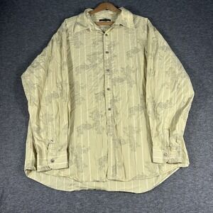 Saltaire Mens Button Up Yellow/Green Paisley Striped Print Shirt Size XL Retro